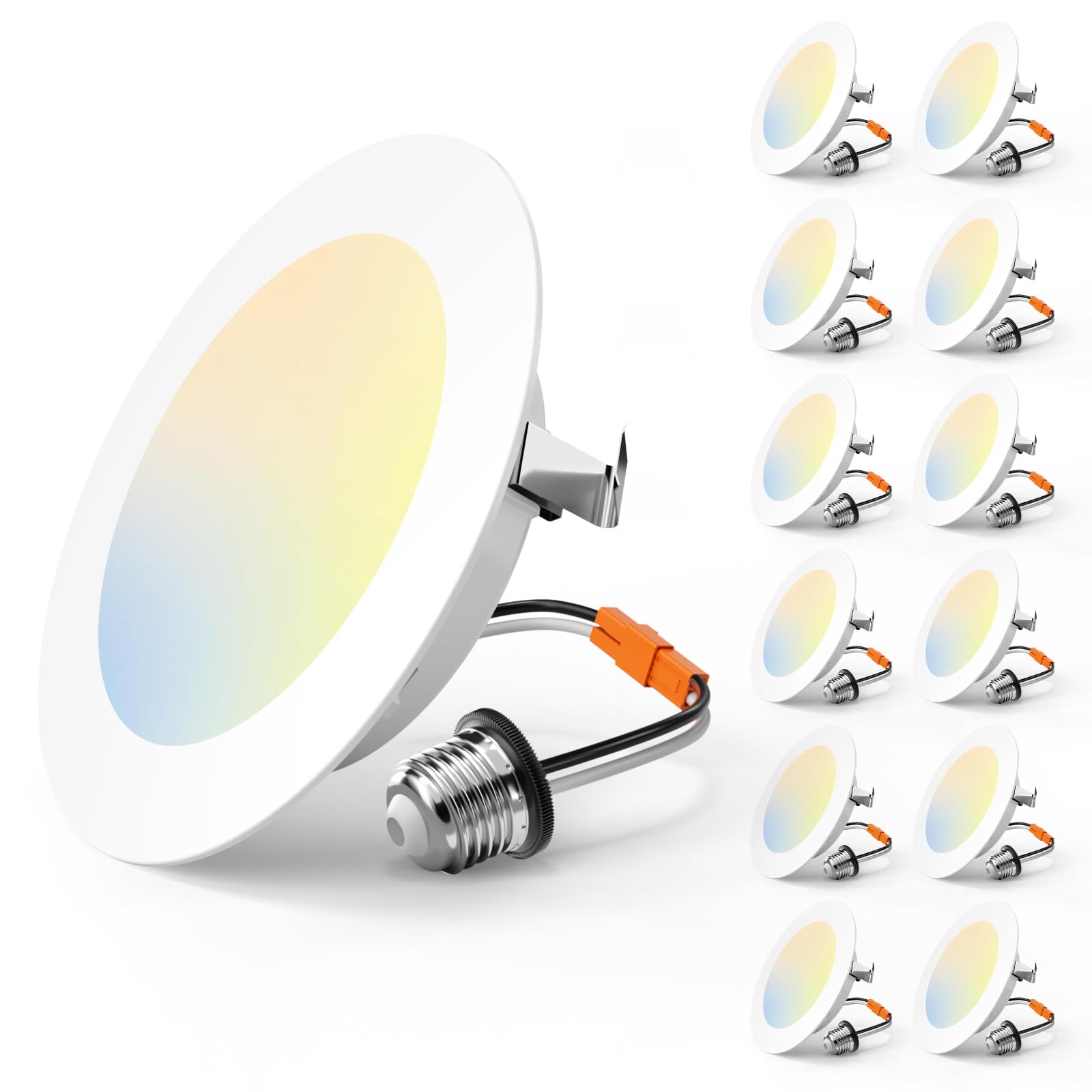 Amico 4 Inch LED Recessed Lighting 12 Pack, 5CCT Dimmable, IC Rated, 700LM, Model DLB01-D407T-700, Color 