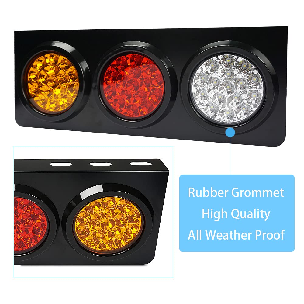 auovo LED Trailer Tail Lights - Waterproof 48-LED Bar for Trucks/RVs, Red/Amber/White, Round with Iron Bracket (2 PCS)