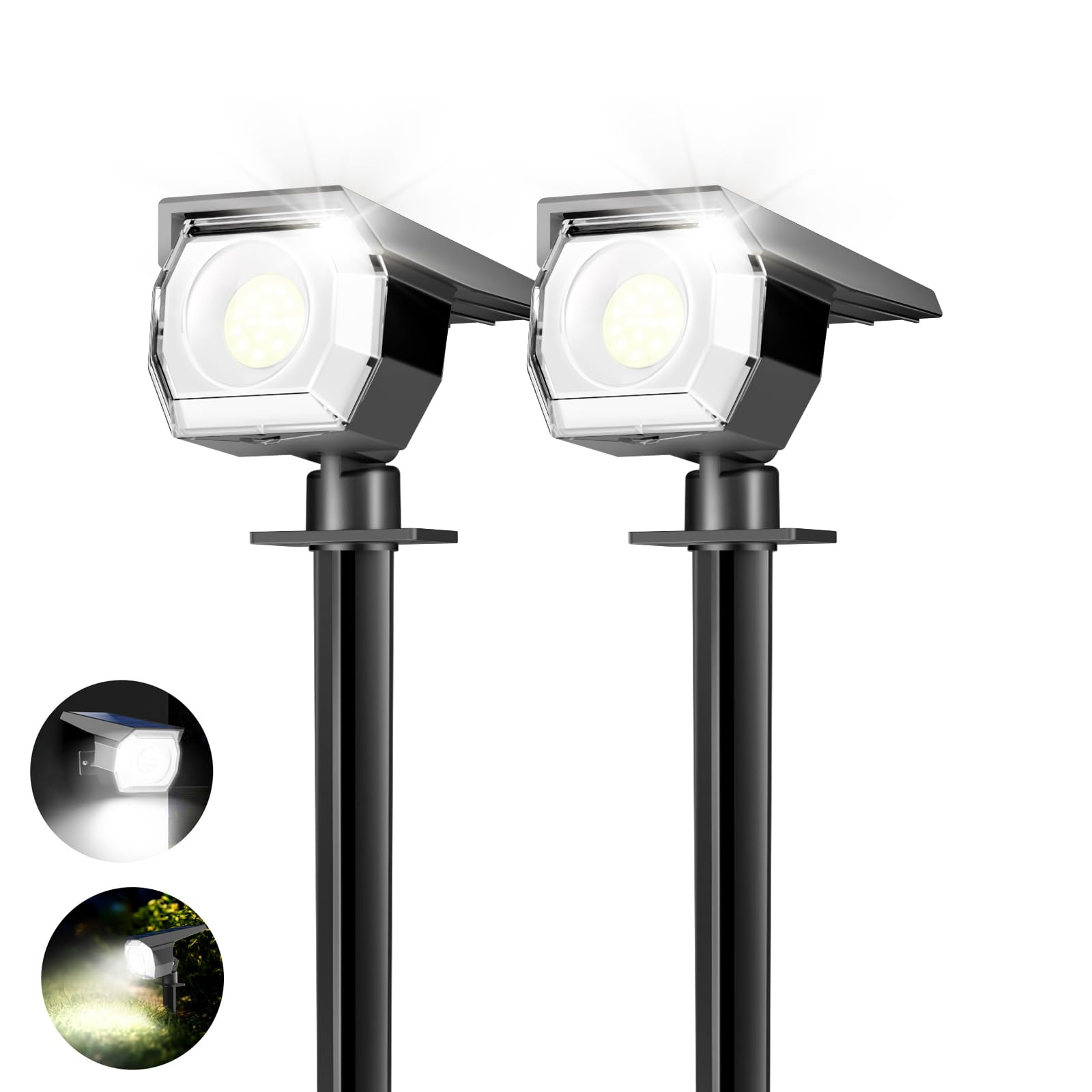 Peasur 2 Pack Solar Spot Lights Outdoor, Solar Spotlights Outdoor Waterproof 2-in-1 Auto On/Off Solar Landscape Lighting for Out