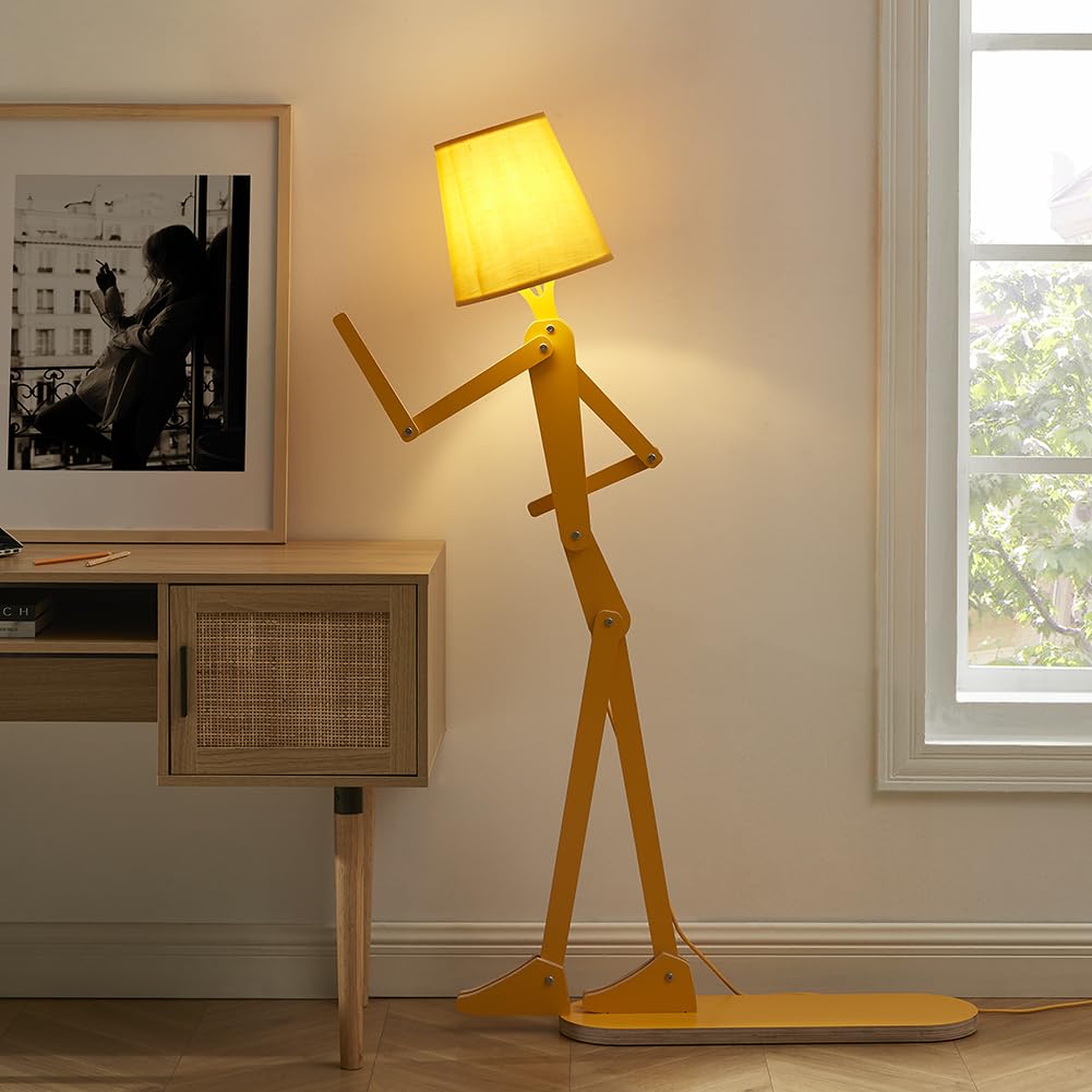 HROOME Cool Mini Wood Floor Lamp for Living Room Bedroom Farmhouse - Corner Decorative Reading Standing Light Creative Swing Arm