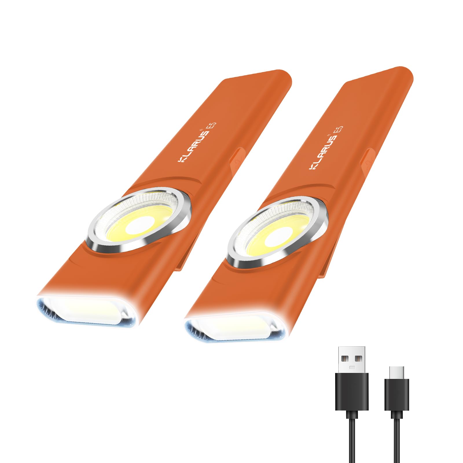 Klarus E5 Pocket Flashlight, Rechargeable, 600 Lumens, USB-C, 4.2x1x0.3in, IPX4, Metal Unibody, Orange