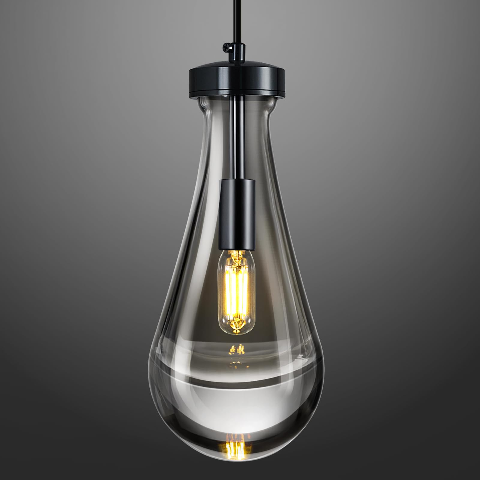 LIANGMH Raindrop Pendant Lights Kitchen Island Teardrop PlatingBlack Hanging Light Clear Solid Glass Pendant Light Modern Chandeliers for Dining Room Porch Corridor Living Room(PlatingBlack 1-Pack)