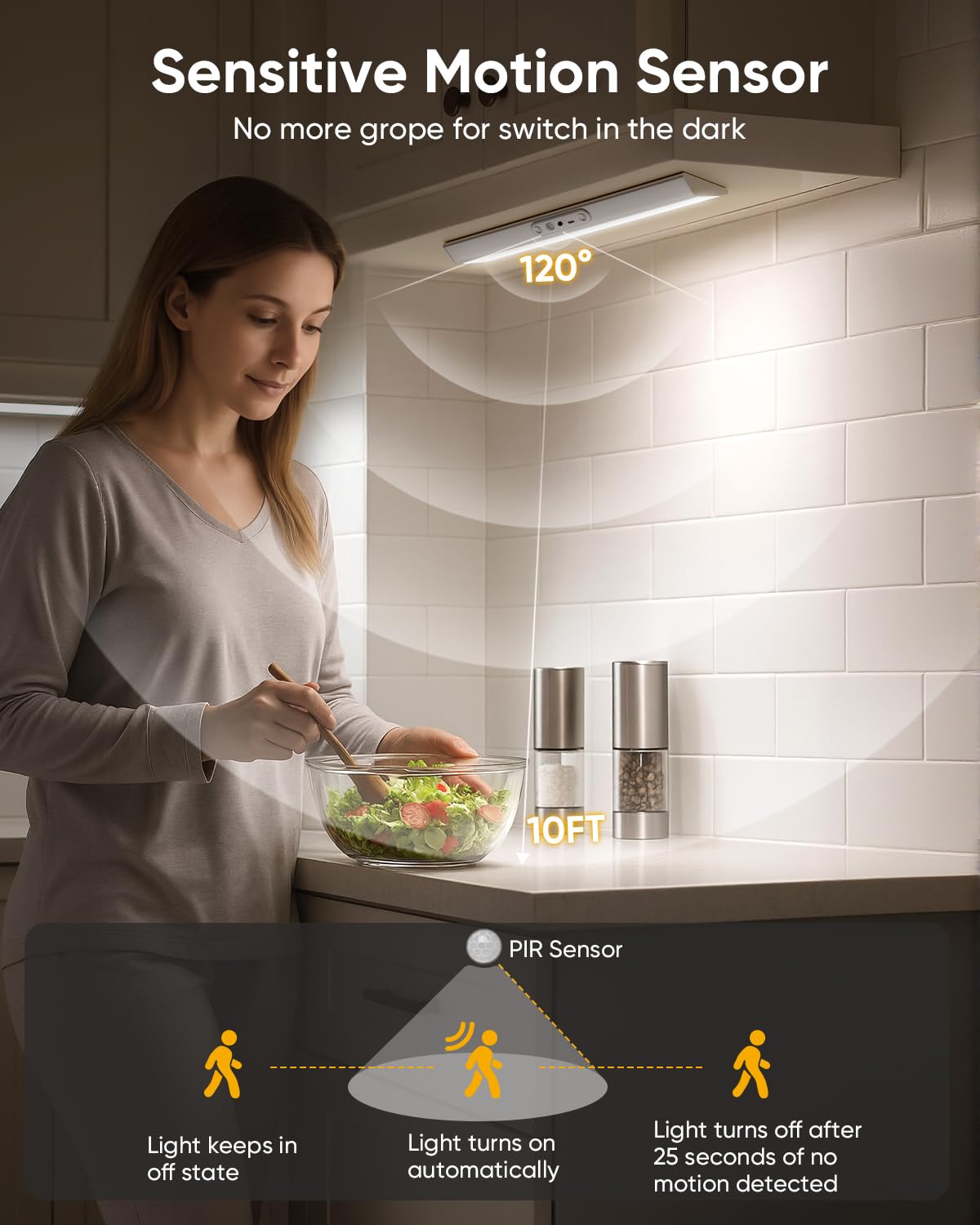 Motion Sensor Closet Lights, Eye Protection Design Under Cabinet Lighting Wireless with Remote Control, 3 Color Temps & Dimmable