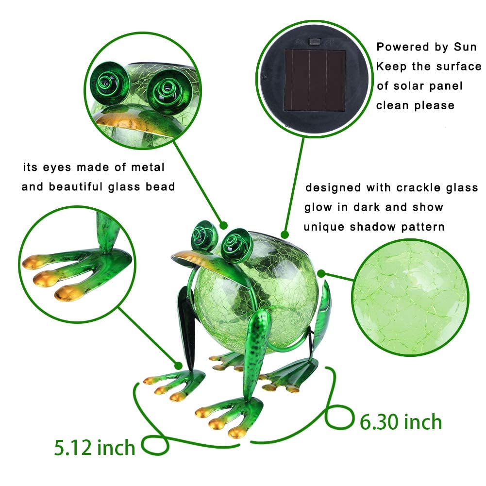 MUMTOP Solar Garden Lantern - Waterproof LED Frog Design, Green Glass, Outdoor Tabletop Light for Yard & Patio Decoration
