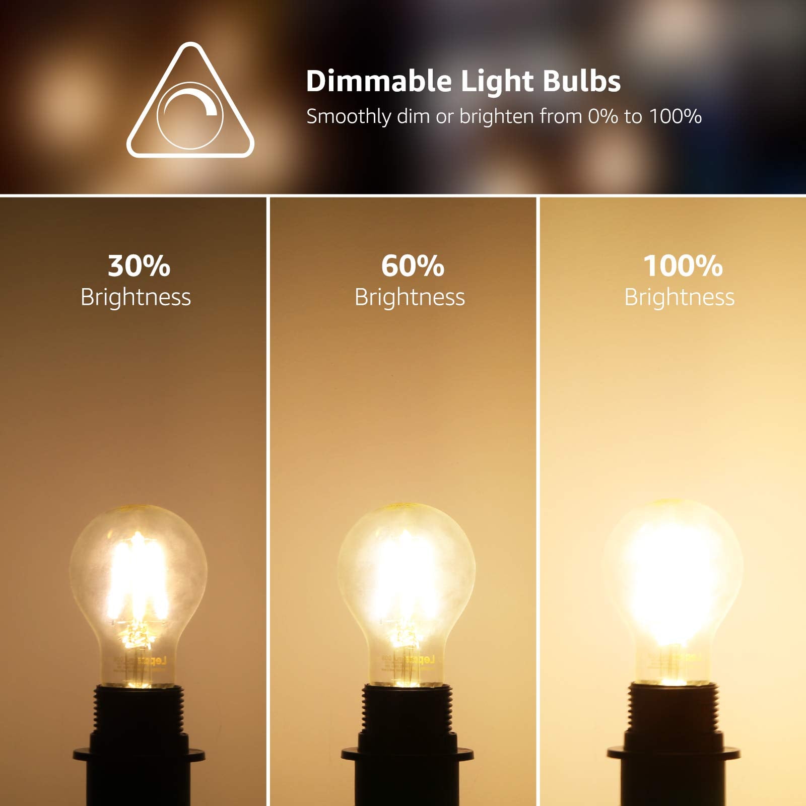 Lepro Vintage Dimmable Led Bulbs, 8W 800Lm, 60W Equivalent, A19 Shape, E26 Base, Pack Of 5, Warm White, Classic Glass