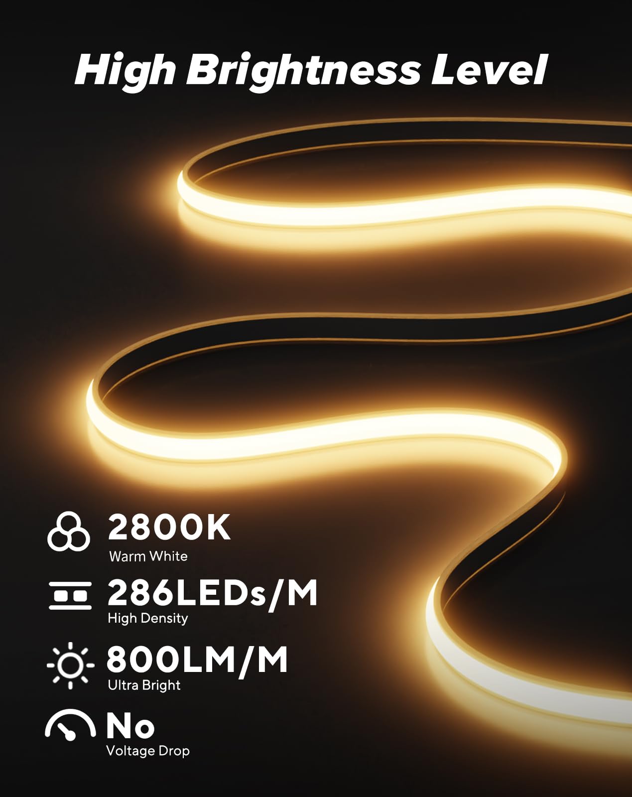 Shine Decor Cob Led Rope Light Ac 120V  800Lm Ultra Bright  Ip65 Waterproof Cold-Resistant Etl Neon Strip  No Driver Tape Lighting For Home Commercial 10X4.5Mm  2800K Warm White  98.4Ft