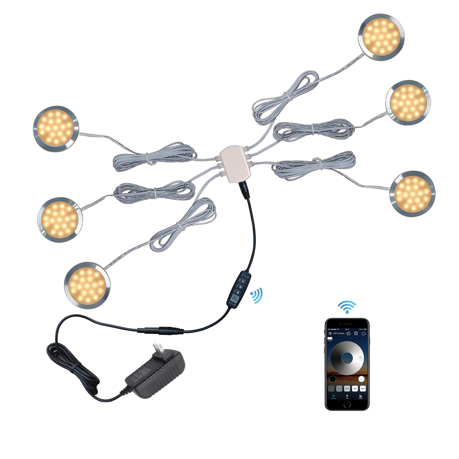Crisetek Puck Lights 6 Packs Bluetooth App Smart Control Dimmable Tact Switch Under Cabinet Light Cabinet Lighting Cabinet Light