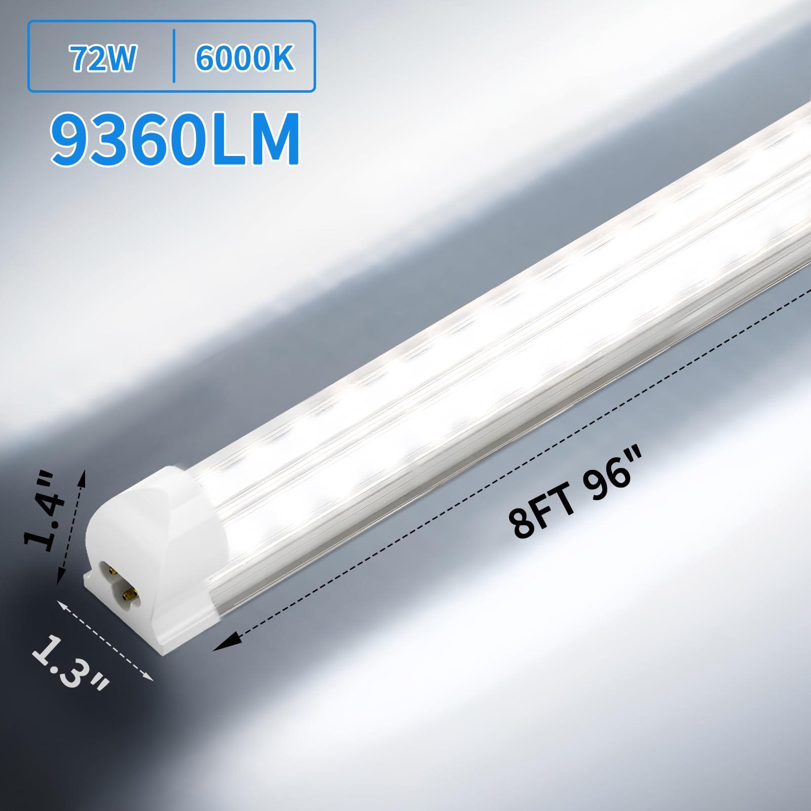 SHOPLED 8FT 72W 9360LM 6000K Cool White High Output Linkable T8 Tube Fixtures, V-Shaped, 8 Foot Lights for Garage, Warehouse, 4