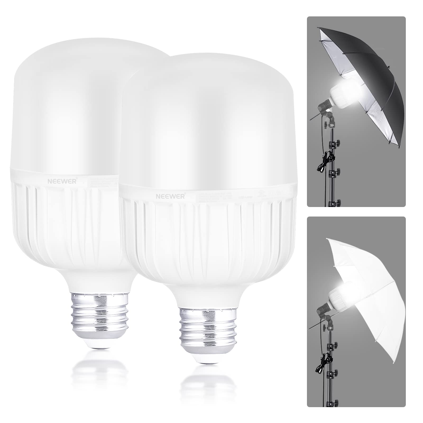Neewer E26 35W Led Light Bulbs, 2 Packs, 3150 Lumens/5700K/Cri 93+/15000H Lifespan, Bright Video Photography Lighting, Silent/No