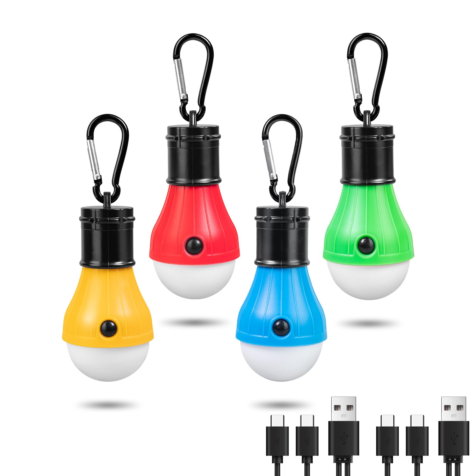 Jarxin LED Camping Lantern, USB Rechargeable, 320 Lumens, 4 Pack, Colored