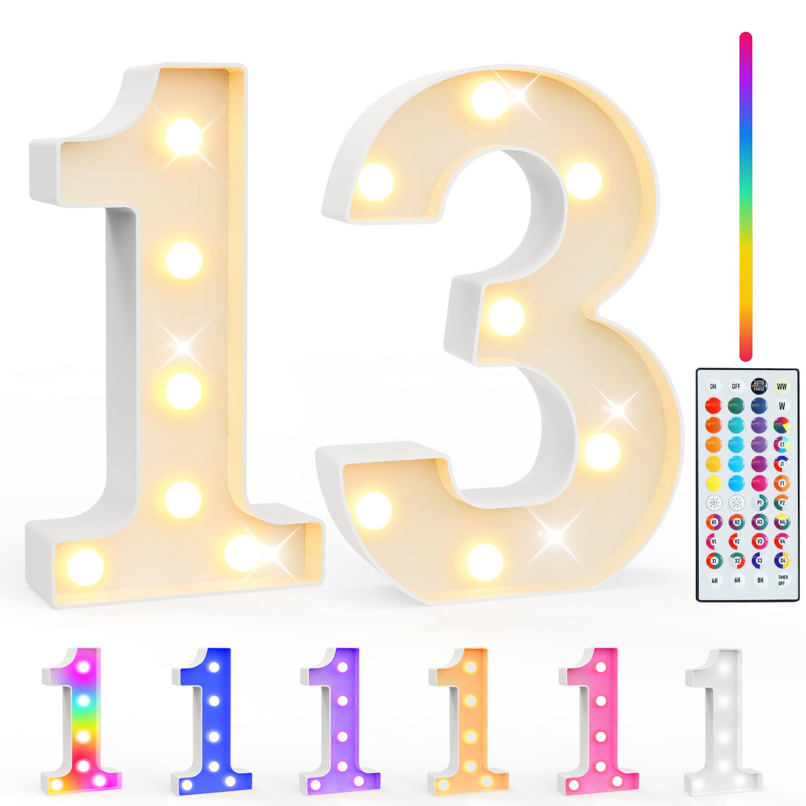 Pooqla 13Th Birthday Decorations For Girls Boys  35 Colors Led Light Up Numbers With Remote  Multicolor Marquee Numbers 13 Sign For Party Wedding Anniversary Decor 13Th Birthday Gift  Number 13
