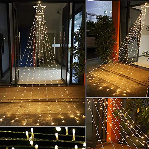 PUHONG Christmas Decorations, 320 LED Outdoor String Lights, Snowflakes Hanging Christmas Tree Topper Lights with 11 Modes for H