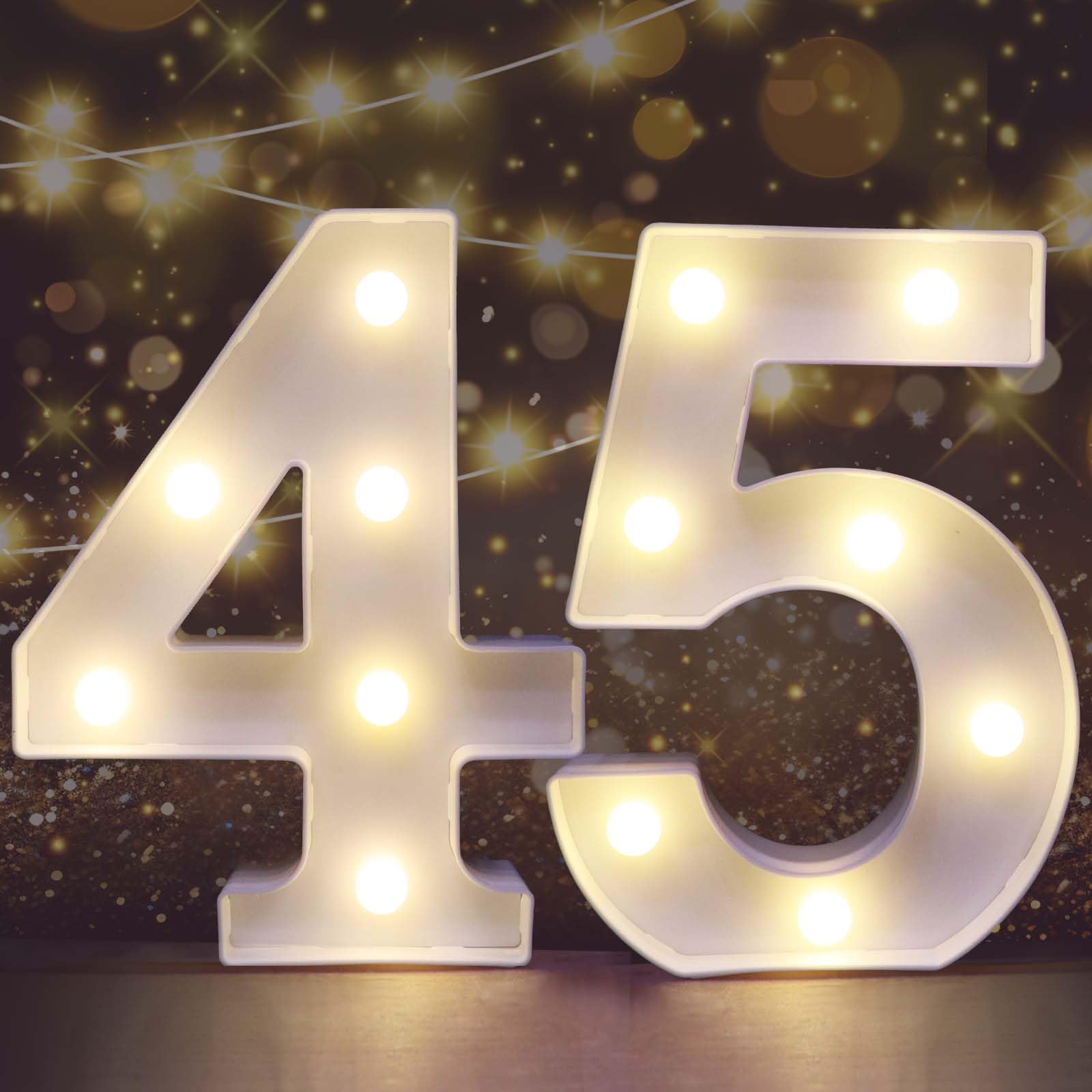 Pooqla Decorative Led Light Up Number Letters, White Plastic Marquee Number Lights Sign for 45th Birthday Party Wedding Decor Battery Operated Number (45)