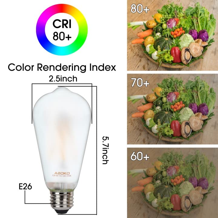 ASOKO ST64 LED Edison Bulbs, 6W Equivalent 60W, 2700K Warm White, Dimmable, 6 Pack