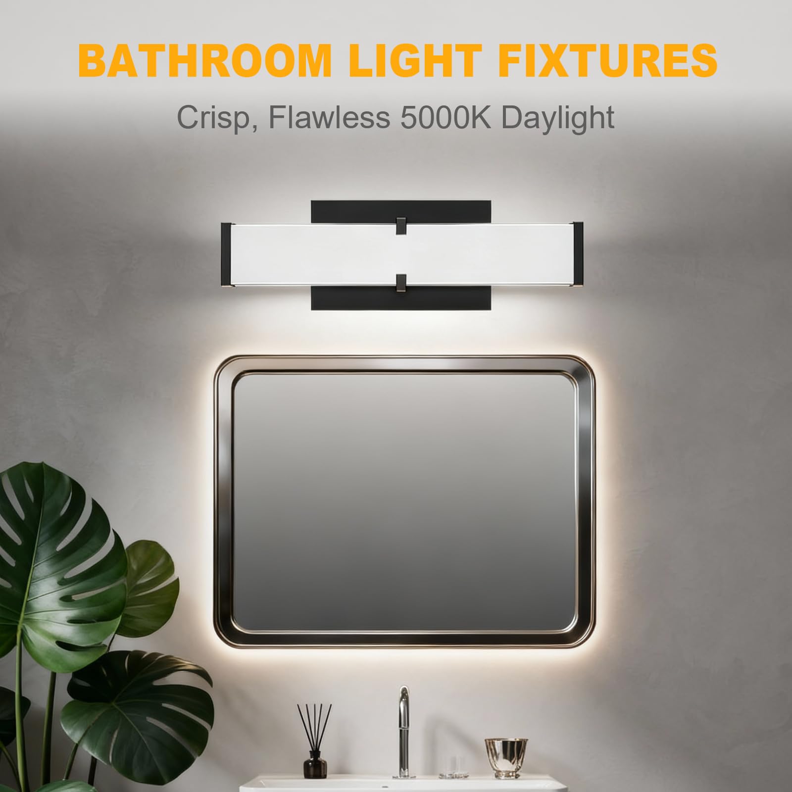 Novelux Bathroom Light Fixtures: 24 Inch Etl Certified Bathroom Vanity Light 5000K Cool White - Modern Black Led Vanity Light 2500Lm - Bathroom Lighting Fixtures Over Mirror Dimmable
