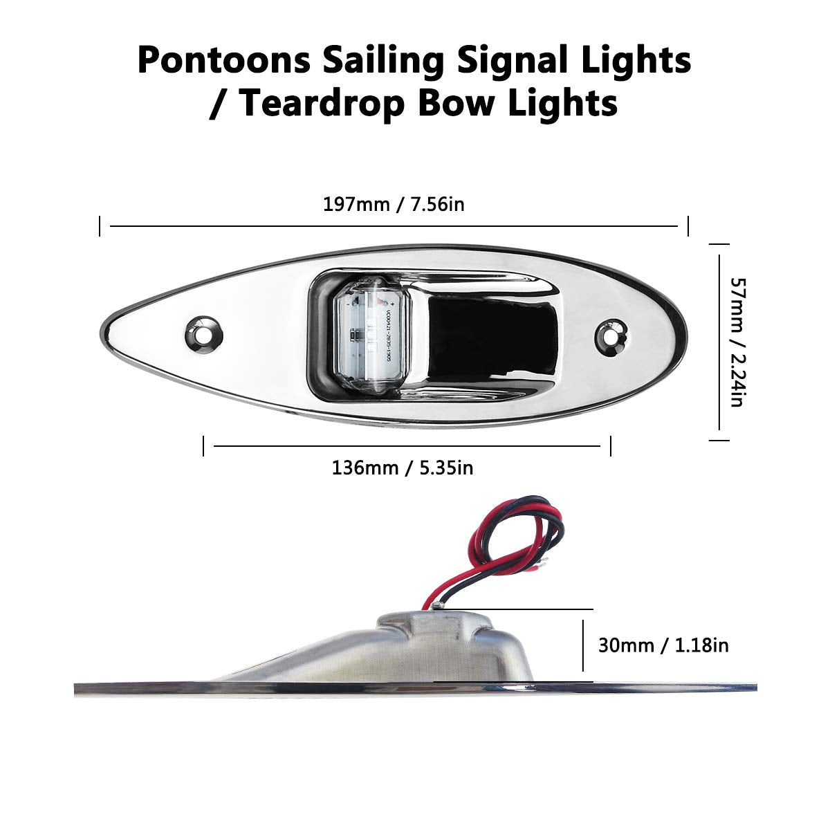 Tikscience Boat Navigation Lights 12V Waterproof Led Flush Mount Marine Led Boat Lights Shark Eye Teardrop Lights Red And Green Side Led Bow Light For Pontoon Skiff Fishing Boats