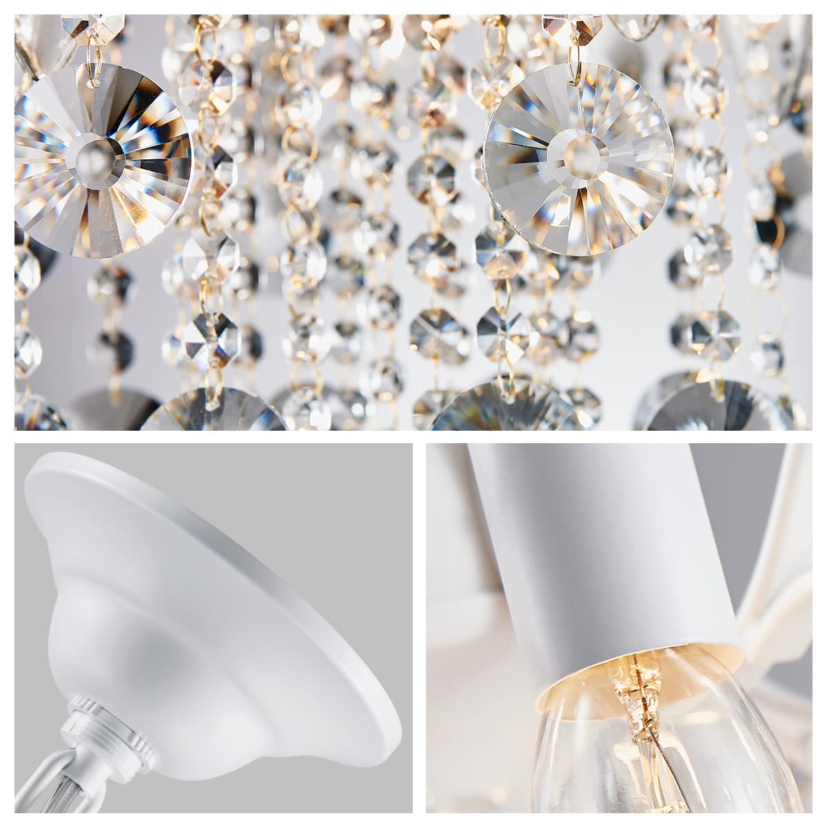 WUZUPS 5-Light Crystal Chandelier Pendant Light, 22.6" H x 19.2" W, Modern White Glass Fixture for Bedroom, Hallway, Kitchen, Model USHD