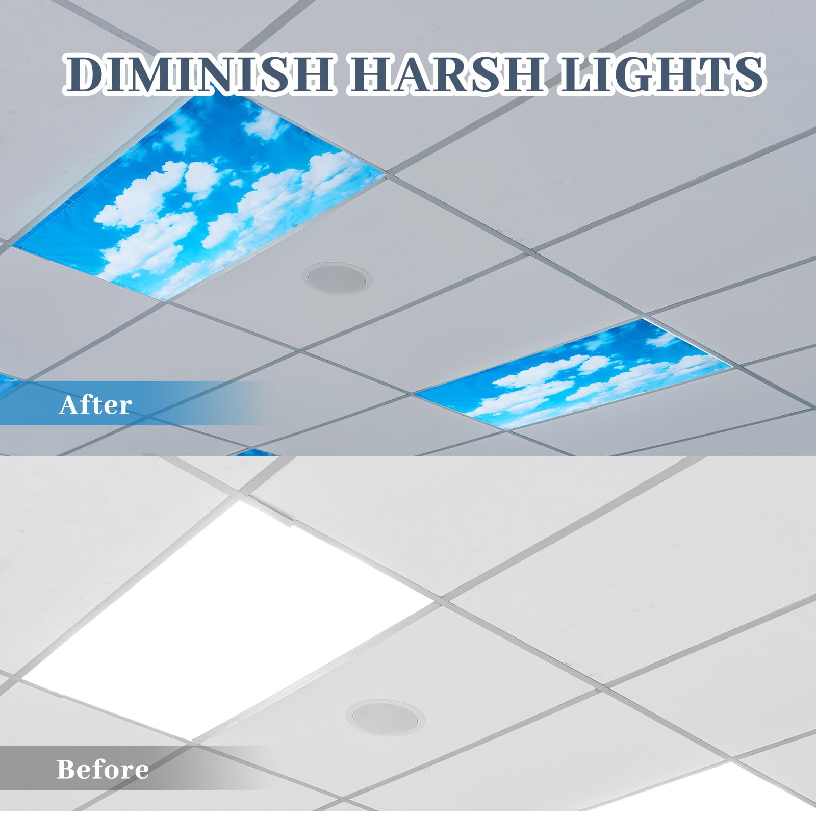 Patelai Fluorescent Light Cover - 4x2 Feet Blue Sky Shade, Flame Retardant Fabric, Ideal for Classroom & Office Decor, Model PT-Patelai-132930