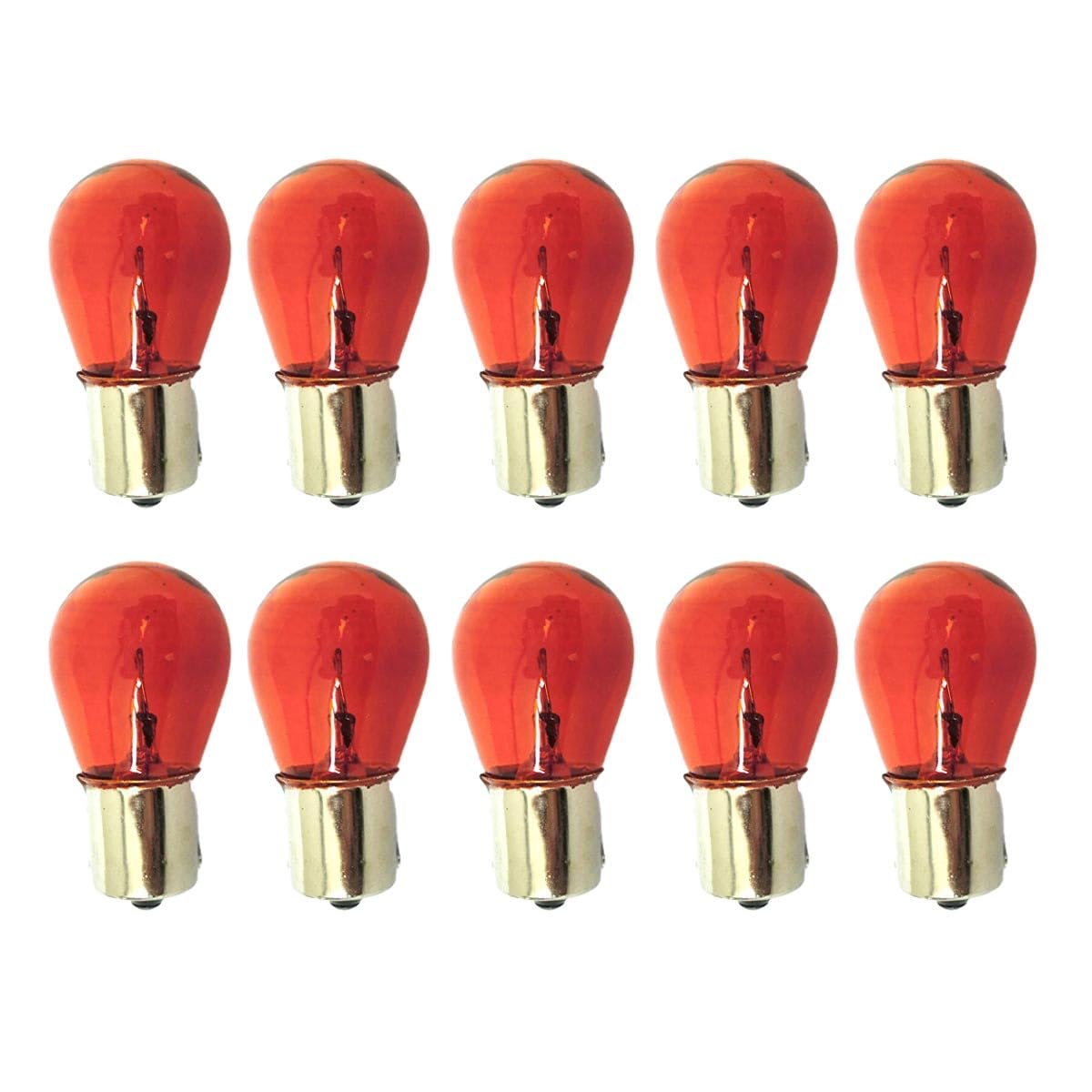 Carall 10 Pcs Car Halogen Bulbs S25 Py21W Ba15S 12V 21W Straight Pins Orange, For Headlight Car Bulbs, Beam Low/High Beam Fog Li