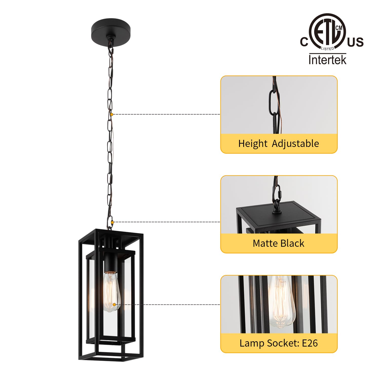 mirrea 14" Outdoor Pendant Light, Matte Black Galvanized Steel Fixture for Porch, Entryway & Gazebo, Model BH009B14-D