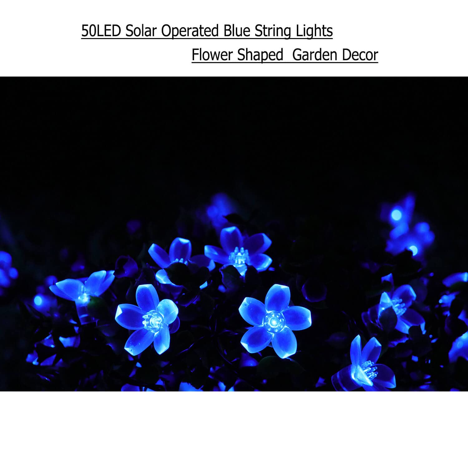 SEMILITS Solar Powered String Lights - 50 LED Flower Shaped Fairy Lights for Garden Decoration - Blue