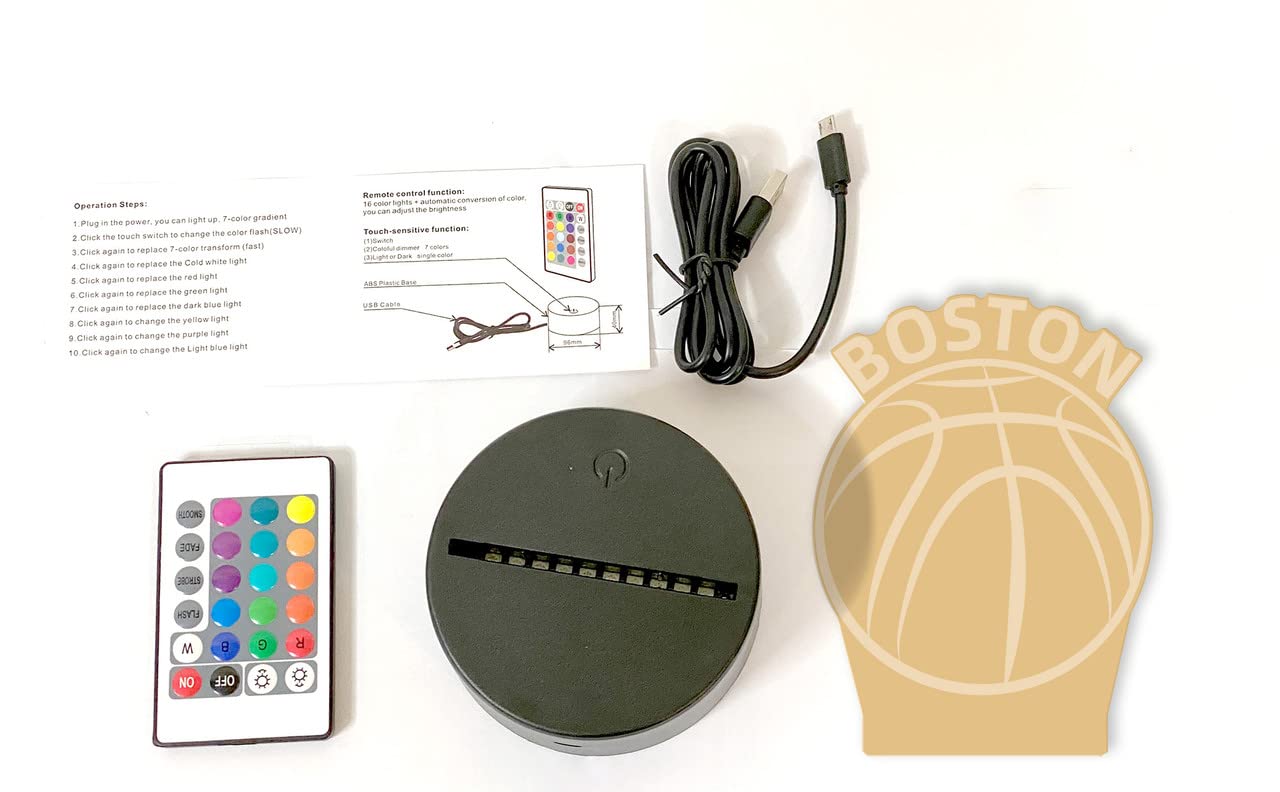 Clorurbanlive 3D Basketball Boston Night Light 3D Illusion Lamp For Boys Gift 16 Changing Color Remote Control Kids Room Ball De