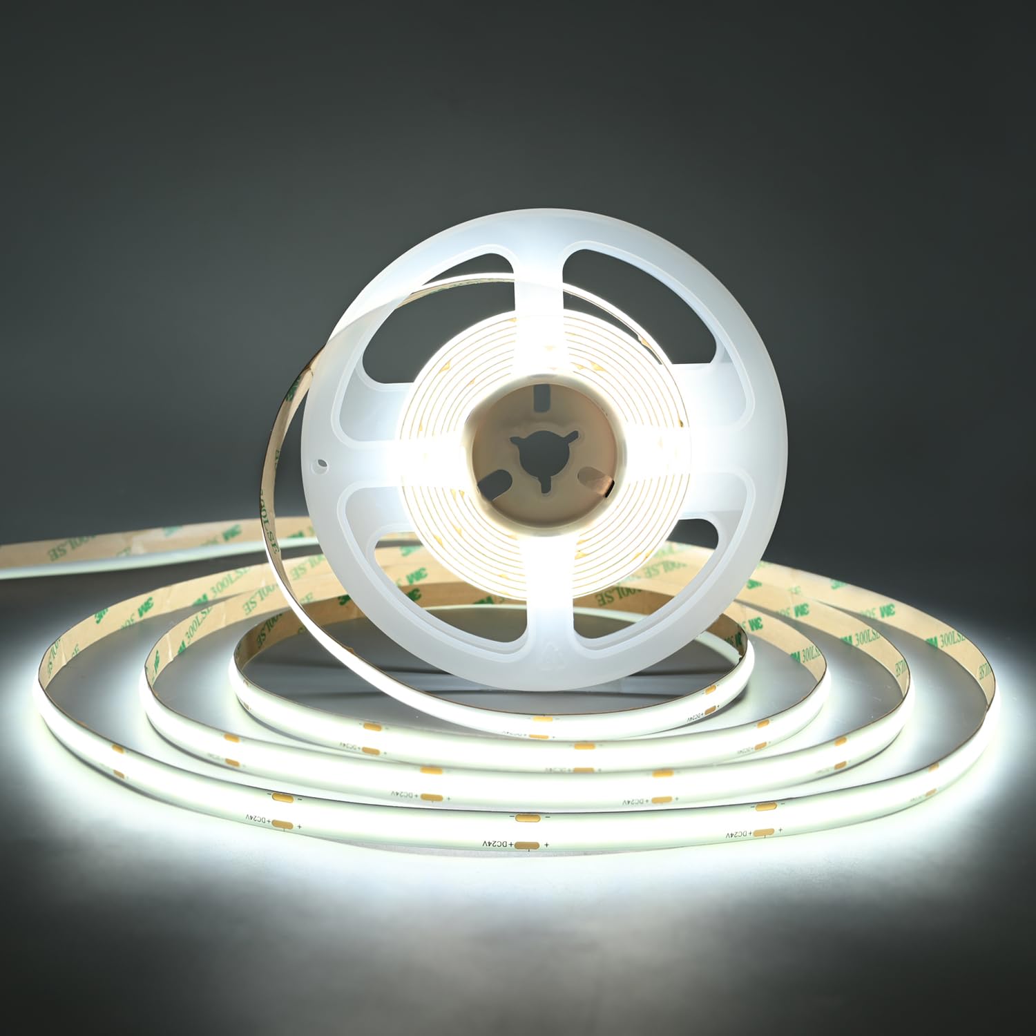 TUNICHX COB LED Strip Light DC 24V LED Strip Light Flexible Super Bright LED Strips,16.4ft 6500K White,CRI 90+,2400LEDs High Den