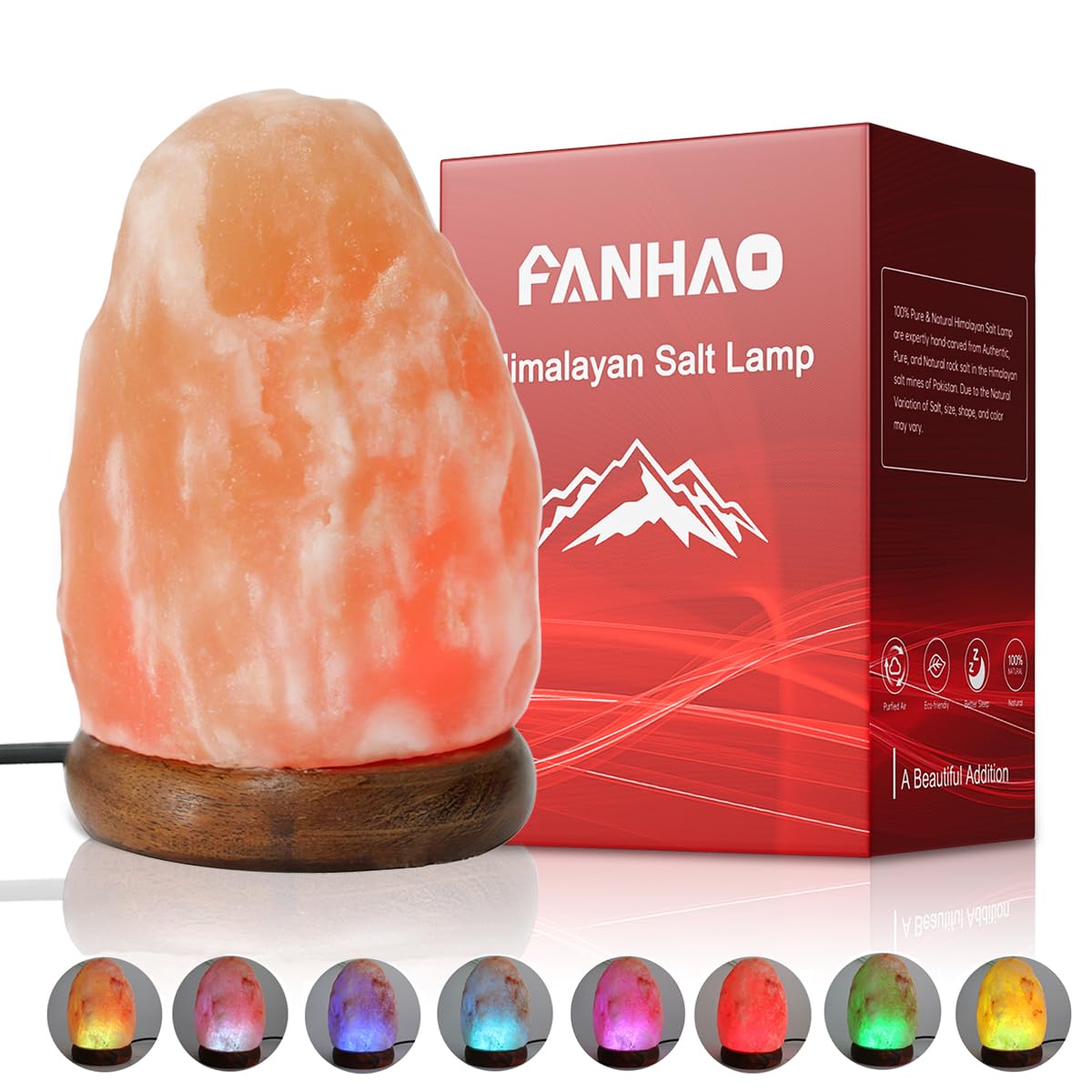 Fanhao Usb Himalayan Salt Lamp, 8 Color Changing, Hand Carved Natural Rock, Led Base - Multicolor
