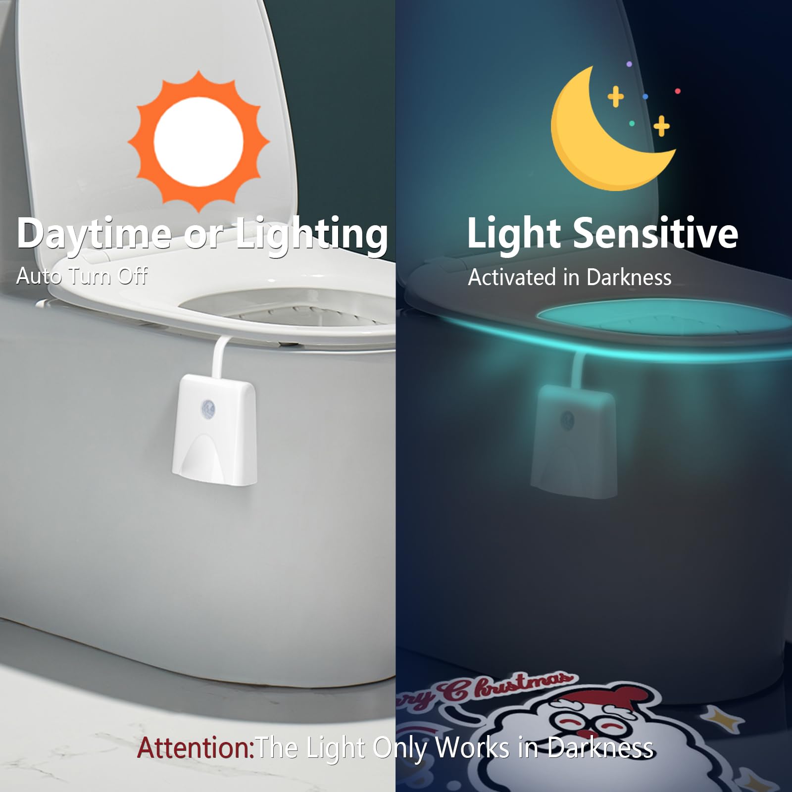 LAVAED Color Changing Toilet Night Light, Motion Sensor Activated, Rechargeable, 1 Pack, Christmas Limited