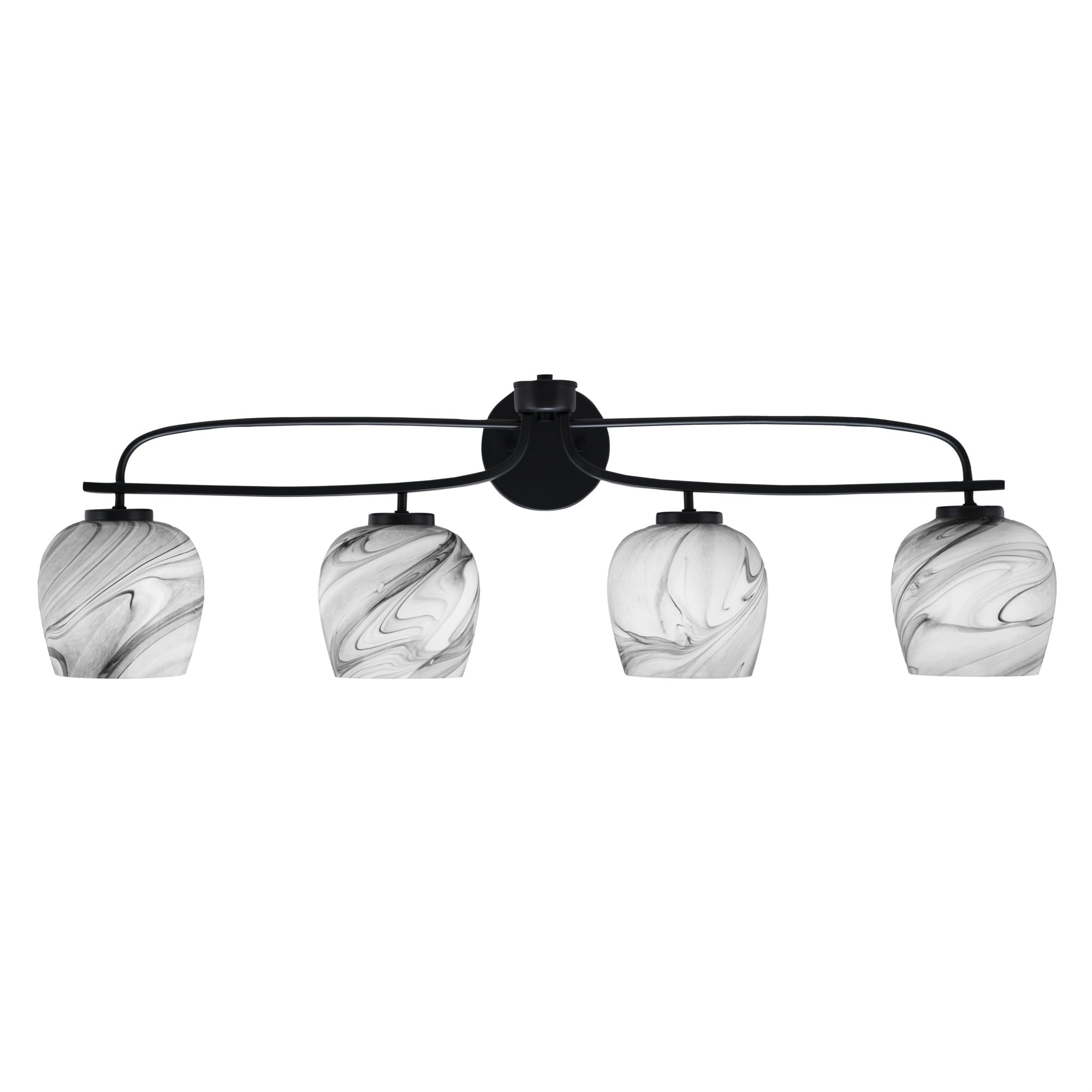 Cavella 4 Light Bath Bar Shown In Matte Black Finish With 6" Onyx Swirl Glass