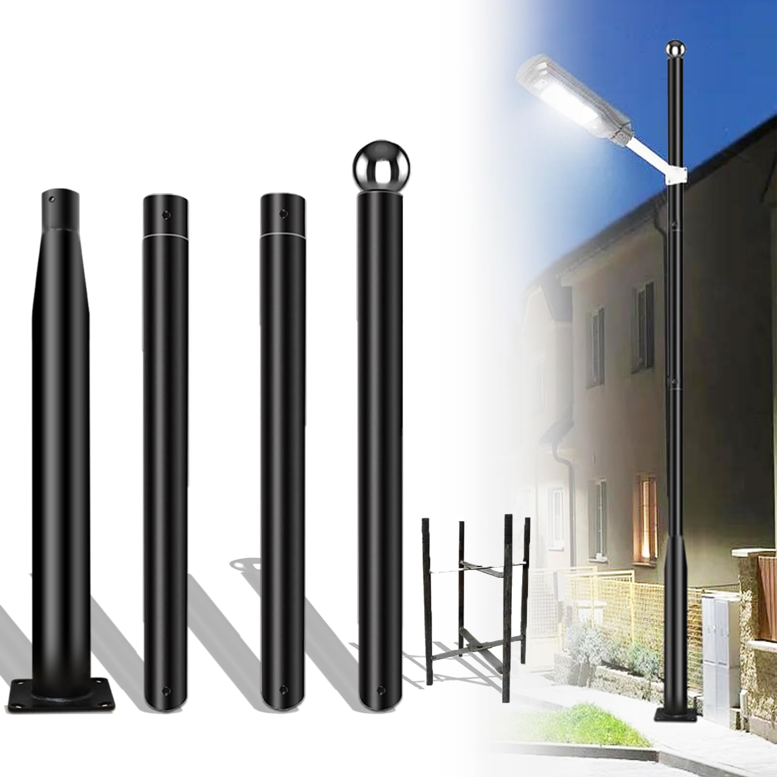 13Ft Tall Street Light Pole - Outdoor Metal Split Heavy Duty Street Lamp Post for Outside Large Solar Street Lights with Mountin