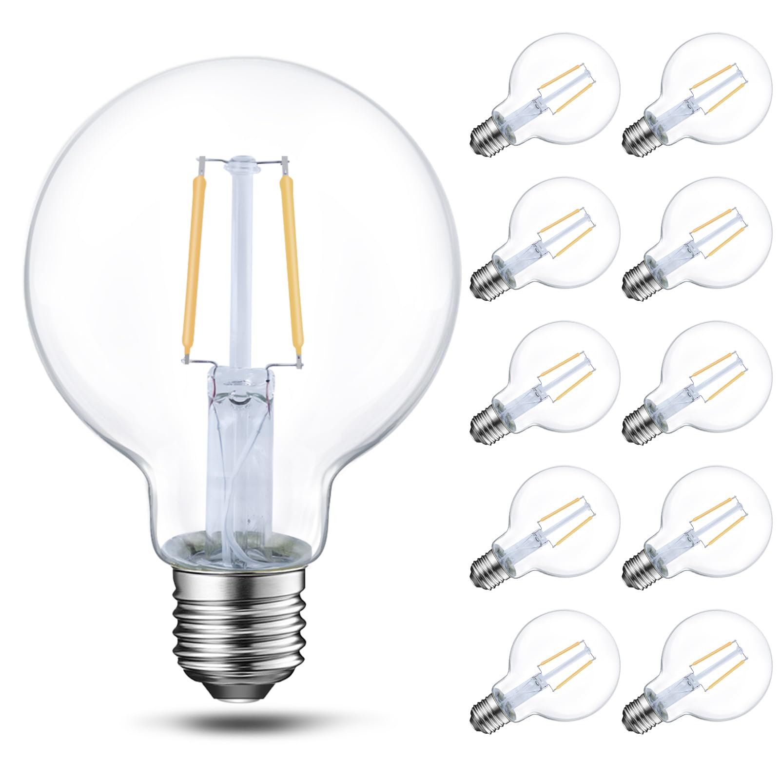 Dimmable LED Edison Light Bulb, G25 (G80) Globe Bulb, 60W Equivalent, 2700K Soft White, Christmas Light, E26 Standard Base, UL Listed, 10-Pack