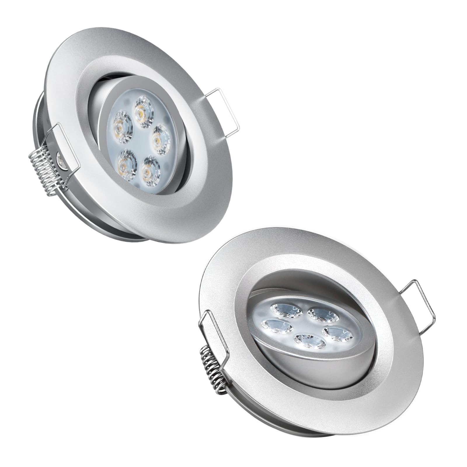 Acegoo Swivel Rv Light Recessed Puck Light 12V Led Spotlight Rv Interior Light, 36° Beam Angle Vertical 70° Adjustment,Full Aluminum Downlights,Diameter 2-3/4 Inch (Silver/3000K 2Pcs)