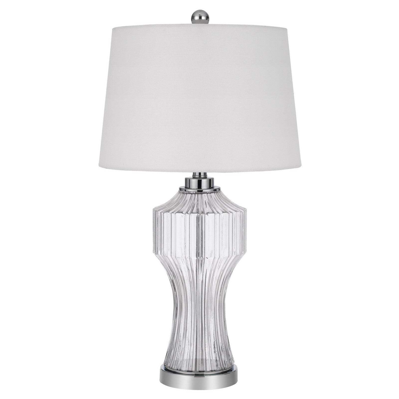Homeroots Clear Glass Table Lamp, 26 In. With White Empire Shade, Model 524745
