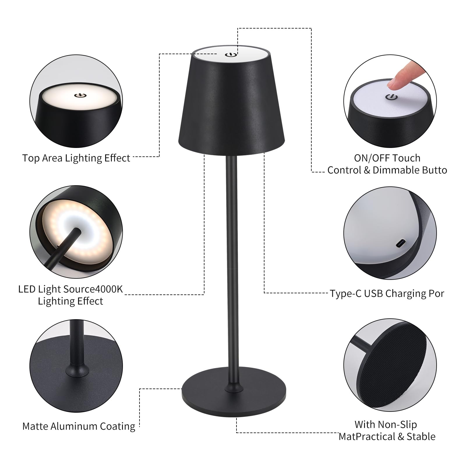 Imqsqik Cordless Table Lamps Usb Rechargeable Lamp Simplicity Desk Lamp Built-In 4600 Mah Battery Led Battery Operated Lamp With