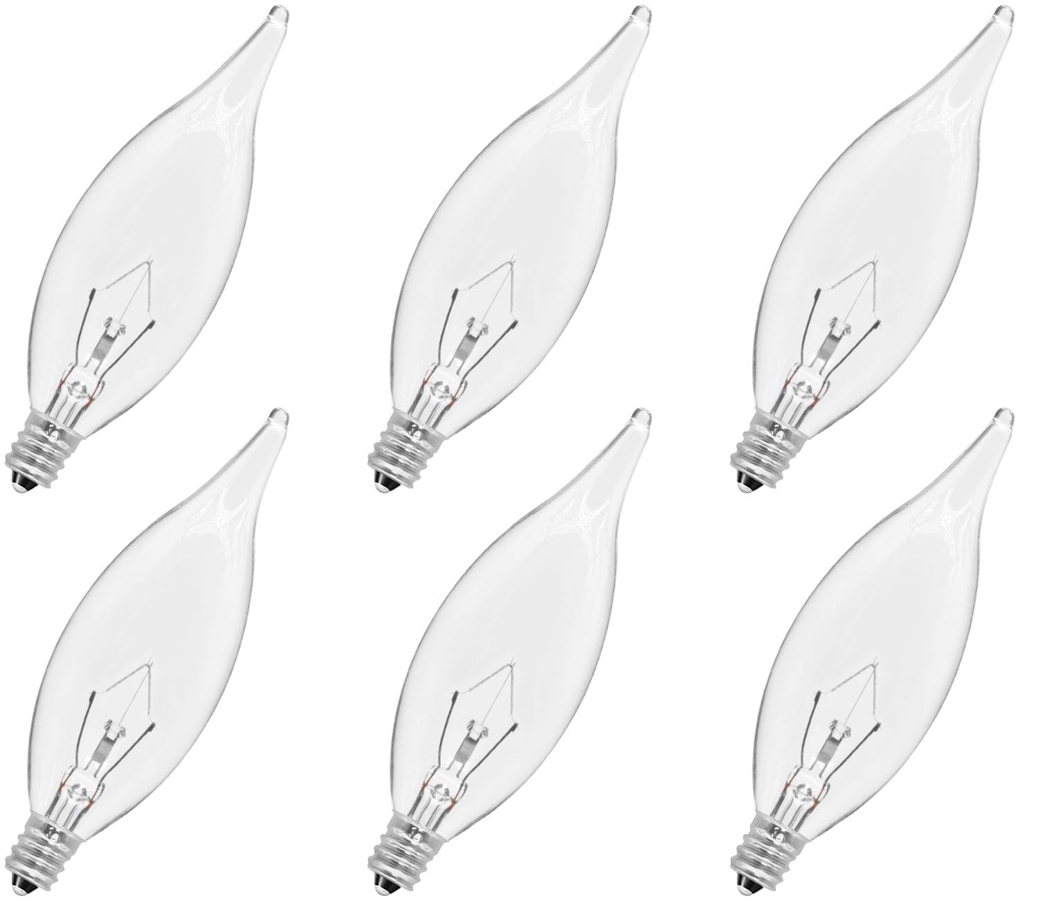 CYLYT 6-Pack E12 Candle Light Bulbs 25W Warm White 2500K, 240 Lumen Dimmable Chandelier Light Bulbs for Ceiling Fan, Pendants or Outdoor, CA10 Clear Candelabra Base Bulbs