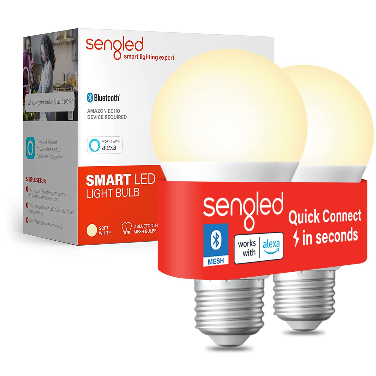 Sengled Smart Light Bulbs, Alexa Bluetooth Mesh, Work with Alexa Only, A19 Dimmable E26, 60W Equivalent Soft White 800LM, Certif