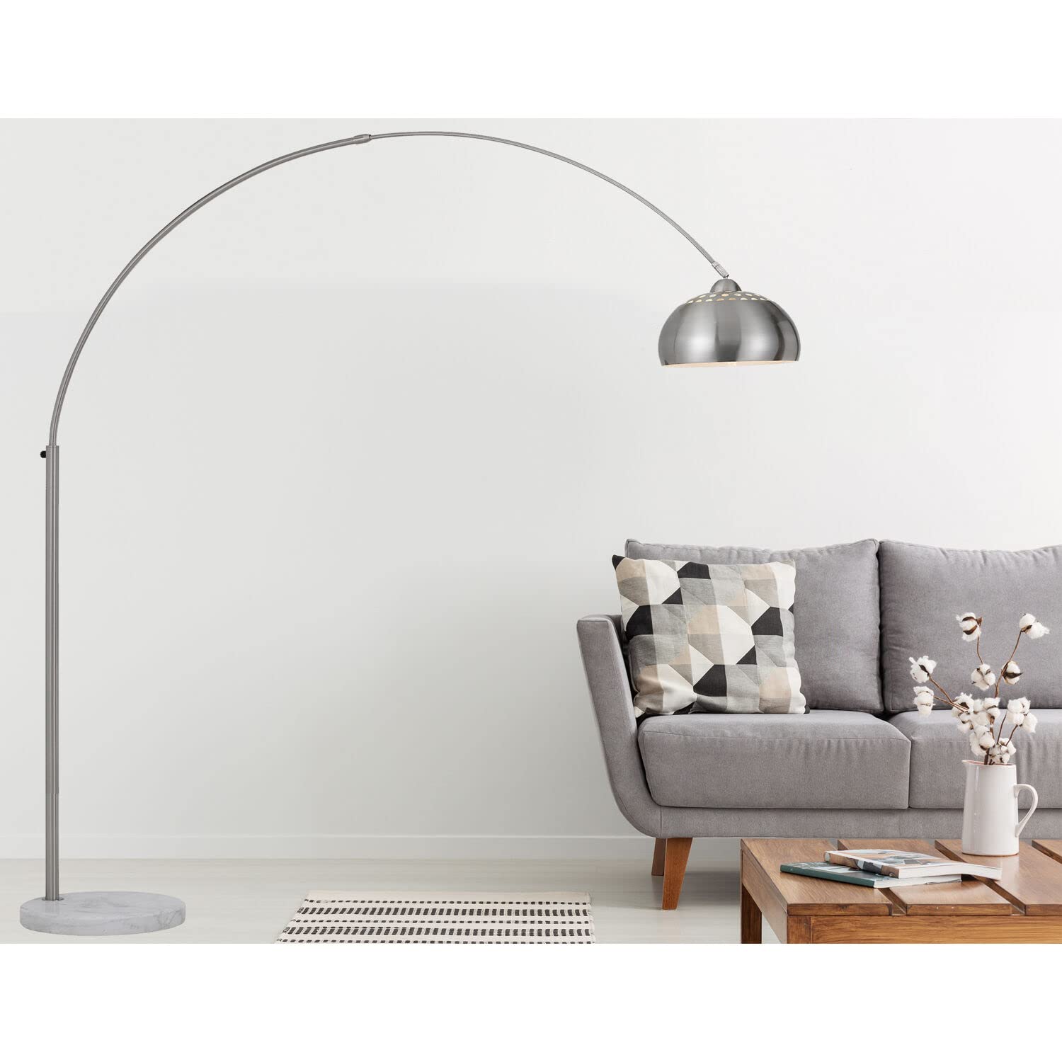 AF Lighting Orb Adjustable Plug-in Floor Lamp with Online Foot Switch, Marble Base and Brushed Nickel Metal Globe Shade for Home