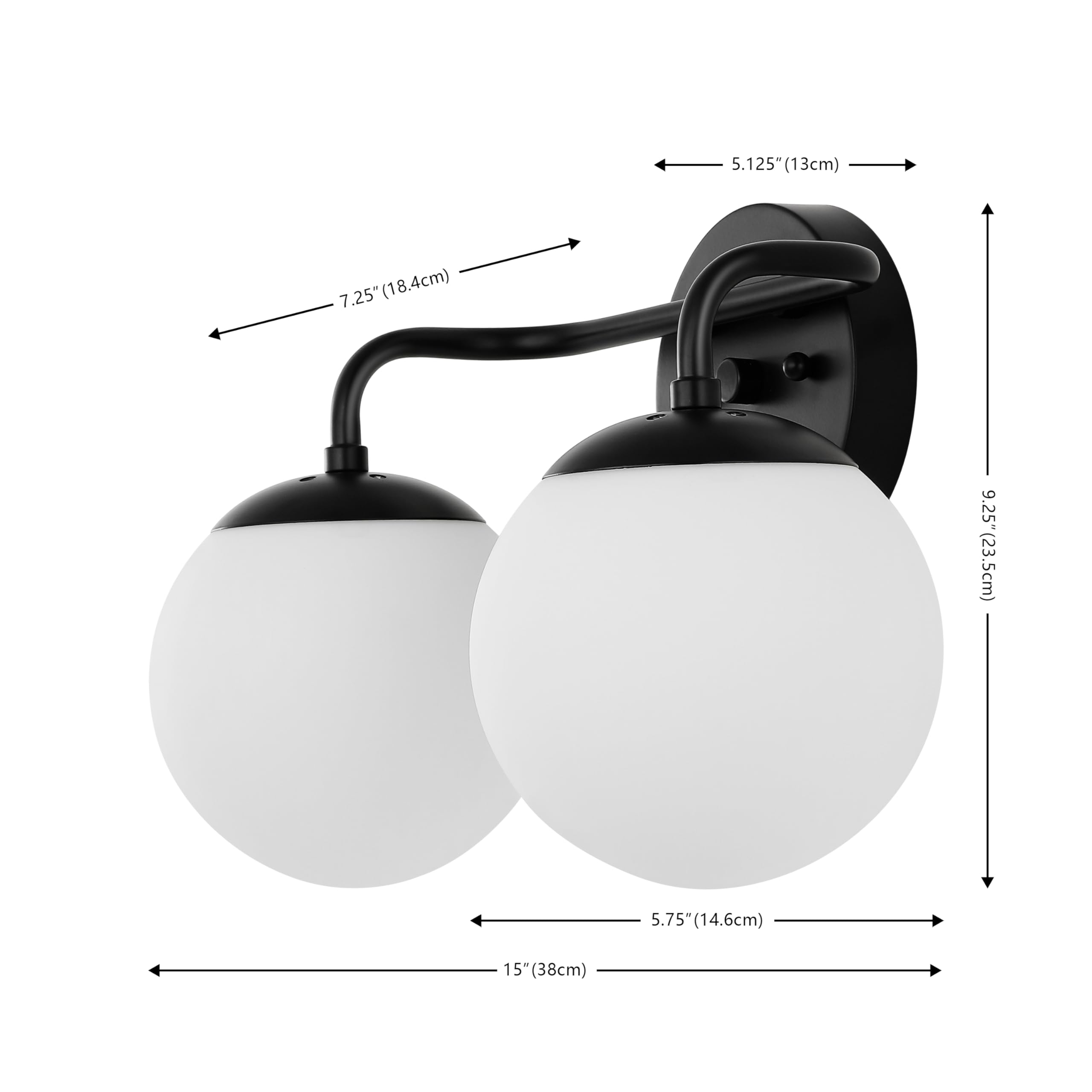 JONATHAN Y 2-Light Metal/Frosted Glass Vanity Light, Model JYL3535B, Black/White, Modern Contemporary Design for Office, Living Room, Bedroom