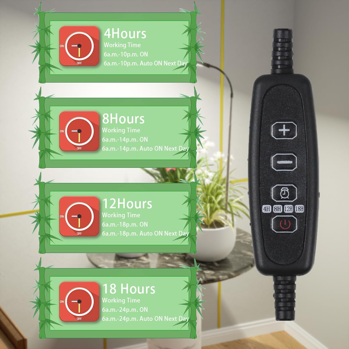 Juhefa Grow Light For Indoor Plants Growing, 6000K Full Spectrum Gooseneck Plant Lamp For Seedings Succulents Small Plants, 5 Dimming & 4/8/12/18H Timer, 2 Pack