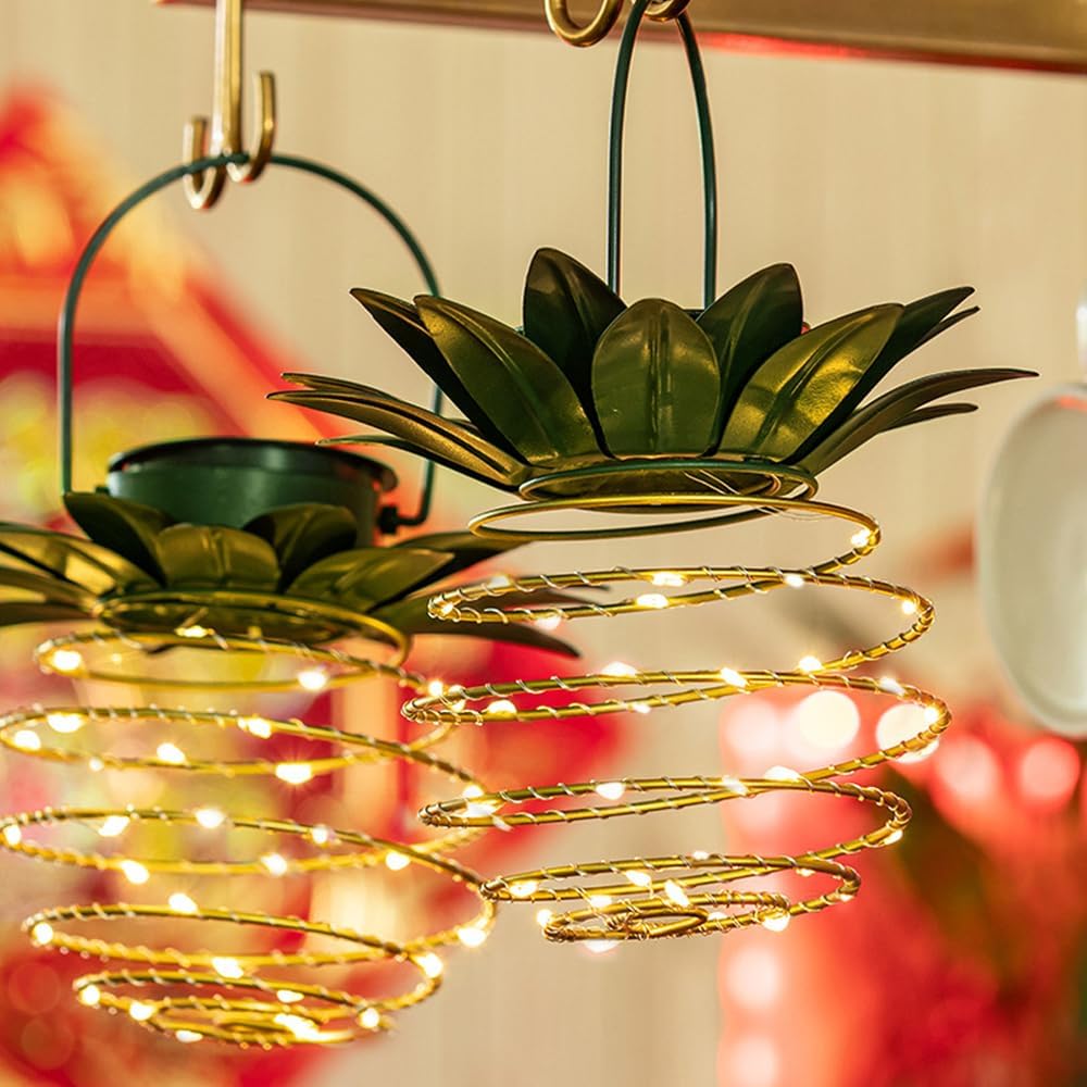 Jhpgeoe 2 Pack Outdoor Solar Hanging Lantern Lights - 60Led Waterproof Solar Pineapple Light Outdoor For Garden,Yard Porch Lawn