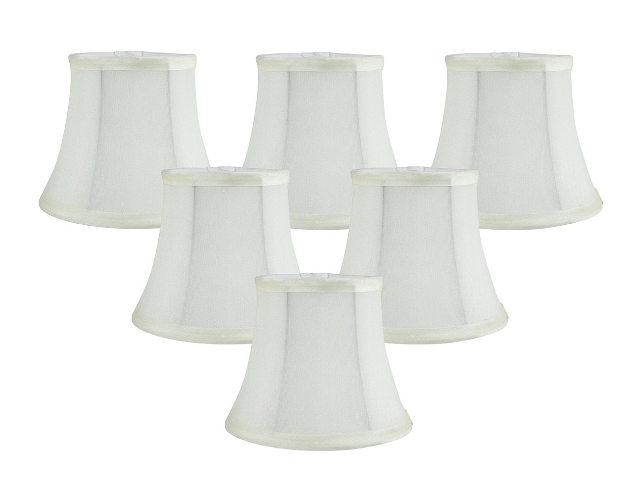 MERIVILLE Faux Silk Chandelier Lamp Shades - Softback Bell, Clip-On Fitter for Candelabra Bulbs, Set of 6, 4in x 6in x 5in,