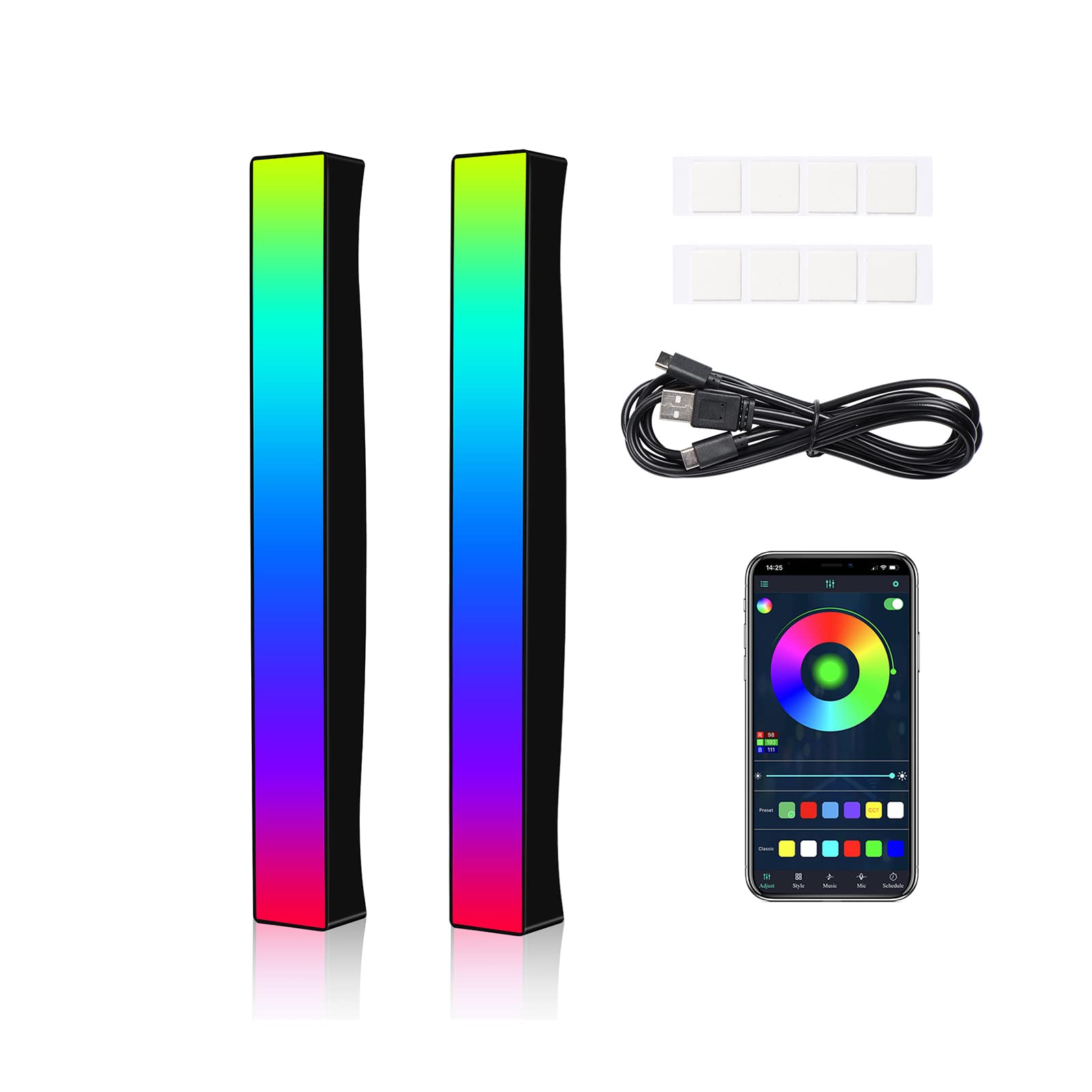 Battery Powered Rhythm Light Bar, RGB Sound Control Pickup Rhythm Lights, APP Control 32 Bit Music Level LED Lights, USB Recharg