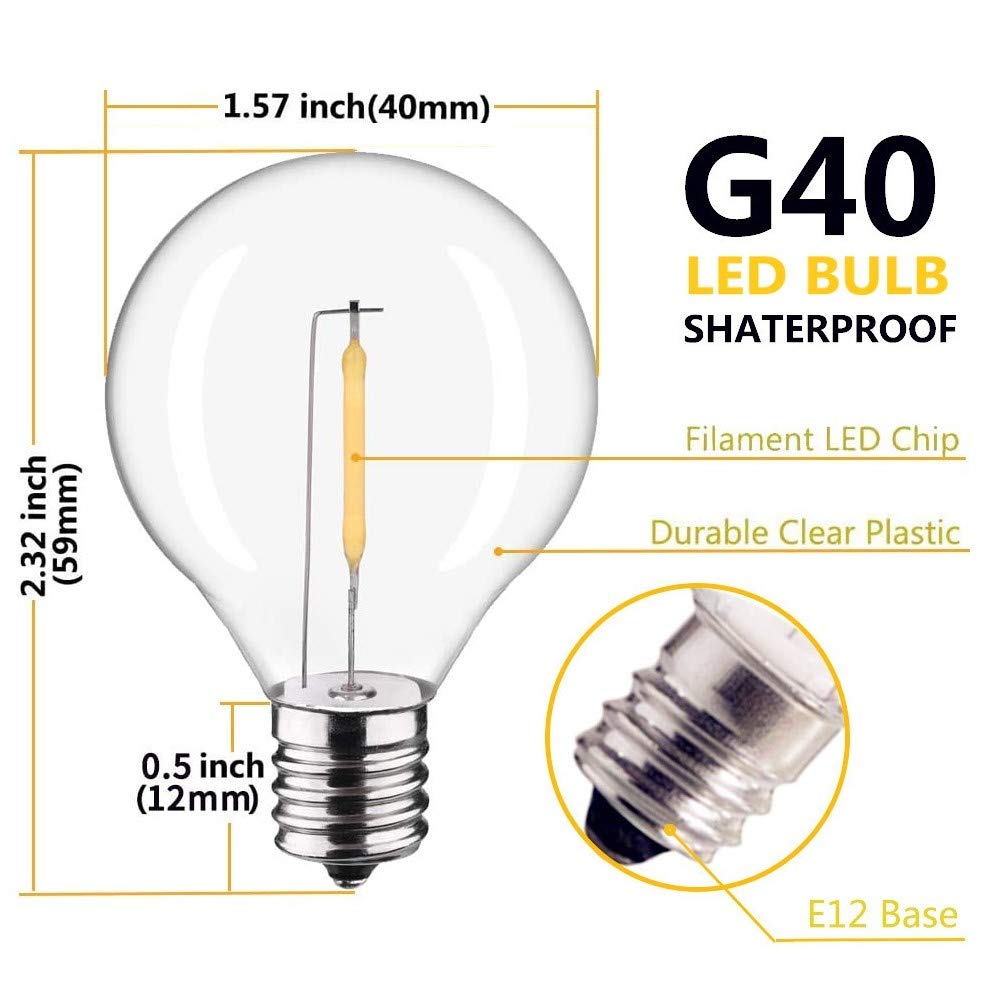 SUNSGNE G40 LED Replacement Light Bulbs, Shatterproof, Dimmable, 25 Count, Warm White, E12 Screw Base