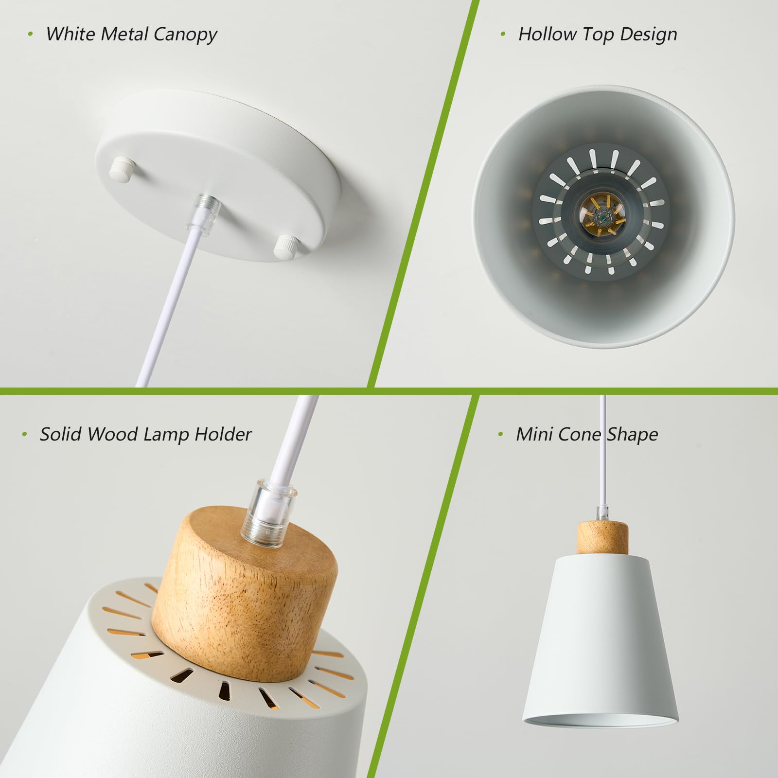 Lamknvs Mini Pendant Light Fixtures White Wood Pendant Lighting For Kitchen Island 7.87In Cone Modern Ceiling Hanging Lights Hollow Shade Nordic Island Light For Counter  Bar  Hallway