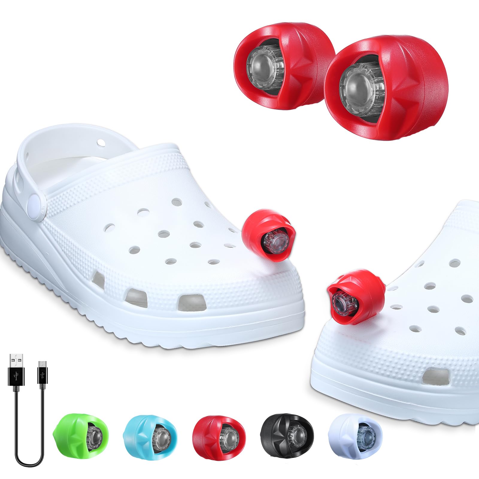 RAHAN Rechargeable Clip on Clog Headlights, LED Flashlight, 3 Light Modes, Red, Model: Headlights-Red