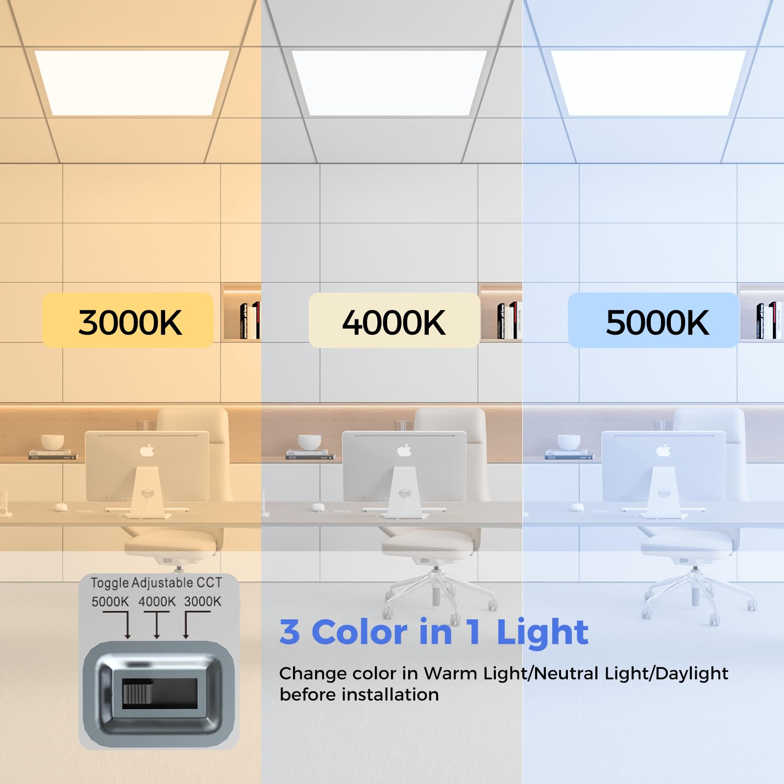 Aikvsxer 2X2 Led Flat Panel Light - 3000K/4000K/5000K 0-10V Dimmable 20W/30W/40W Recessed Led Drop Ceiling Lights Fluorescent Re