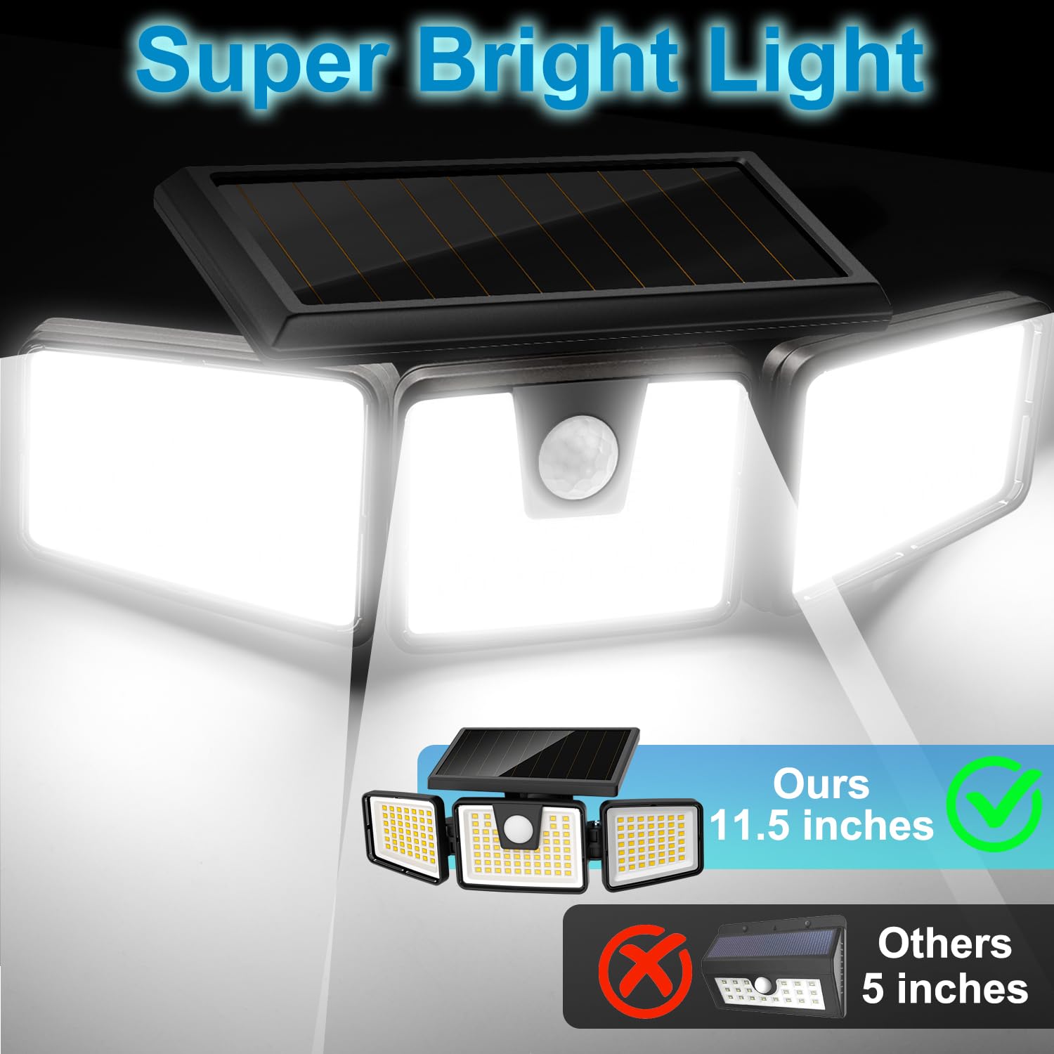 Ameritop Solar Lights Outdoor, 2 Pack Led High Brightness Cordless Solar Motion Sensor Lights; 3 Adjustable Heads, 270? Wide Ang