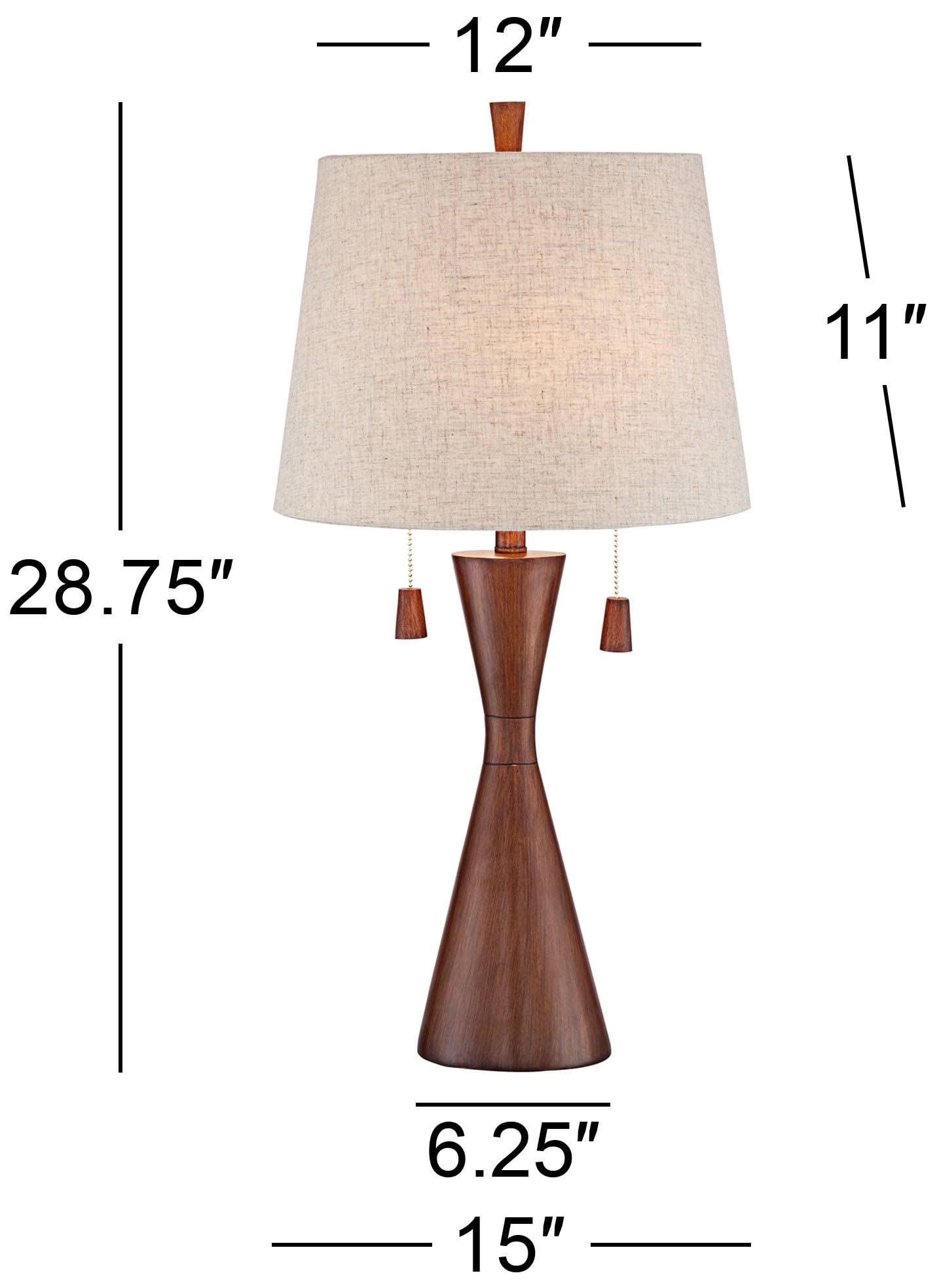 360 Lighting Omar Mid Century Modern Chic Style Table Lamps 28.75'' Tall Set Of 2 Warm Brown Wood Oatmeal Tapered Drum Shade Dec