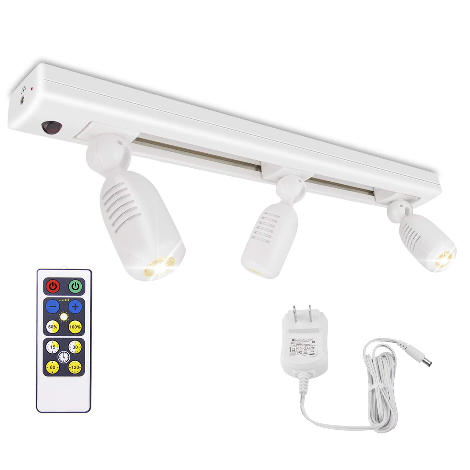 HONWELL LED Track Lighting with 3 Rotatable Heads, Remote Controlled, White, Model H1830, 1 Count